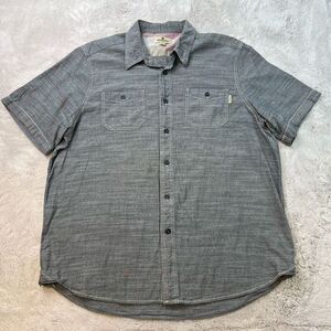Woolrich Shirt Mens XL Button Up Pockets Textured Chambray Grey Short Sleeve
